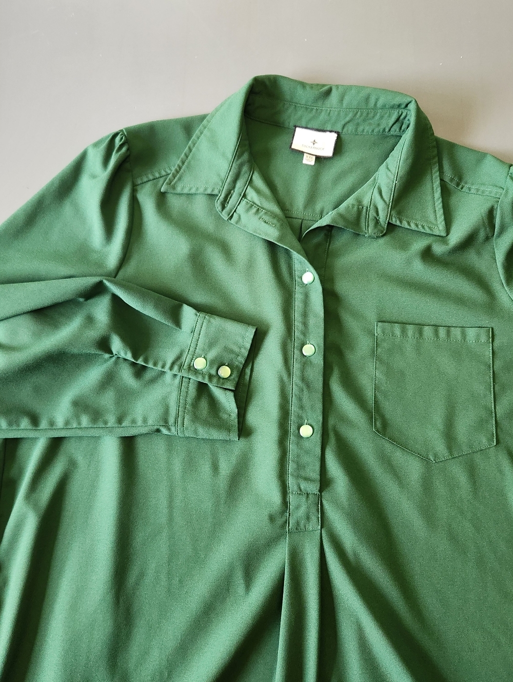 Tuckernuck Crepe Callahan Shirt Dress Emerald XXL Ruffle Pockets Flounce Hem - Picture 3 of 14